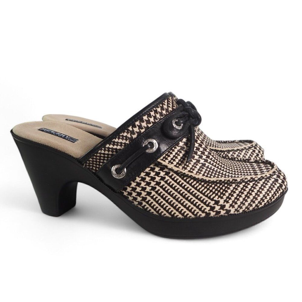 Sperry Top-Sider Houndtooth Cow Fur Clogs Black / White 9492125 Women's 10M - Picture 4 of 11